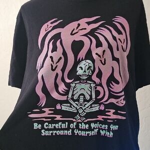 Black Graphic Tee with Pink and Green Design